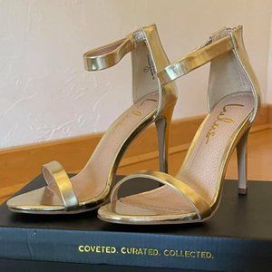 Lulus "Search the Stars" Ankle Strap Heels, Size 7, Gold